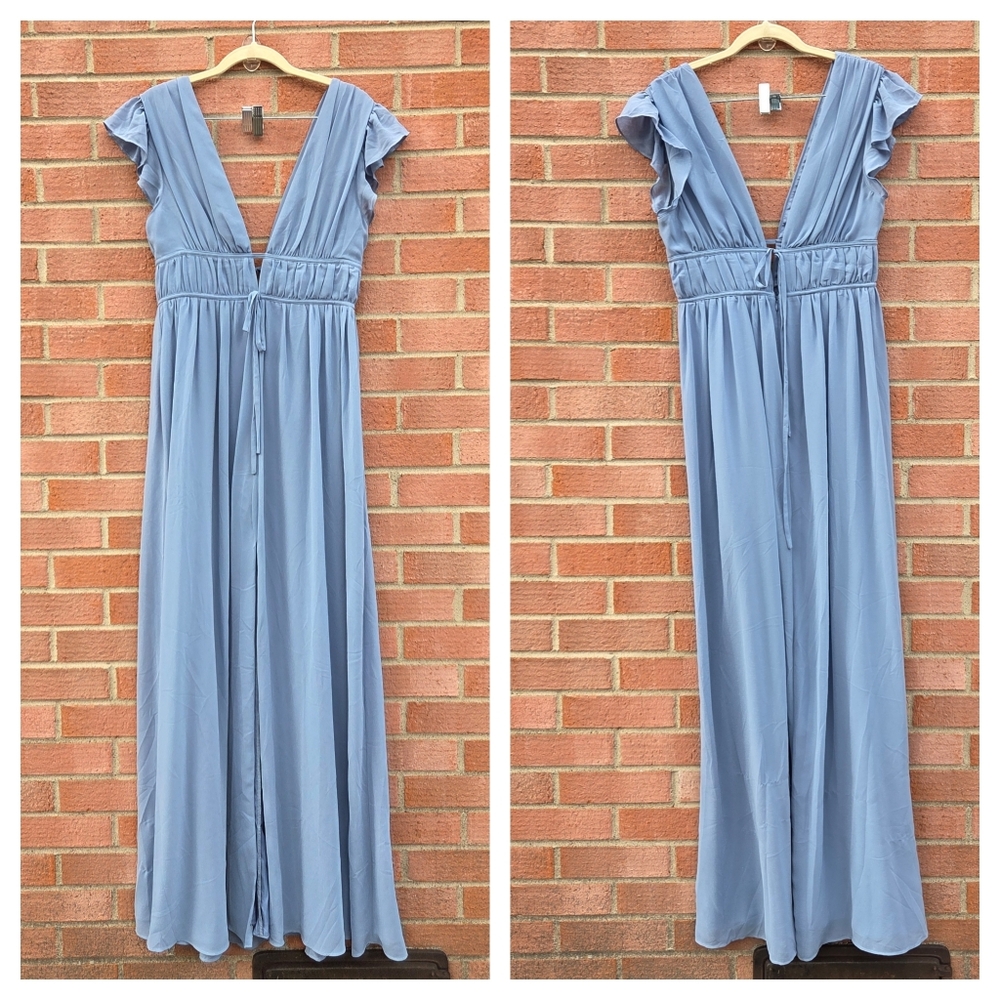Lulus I'm All Yours Slate Blue Ruffled Maxi Dress Medium - Picture 2 of 5